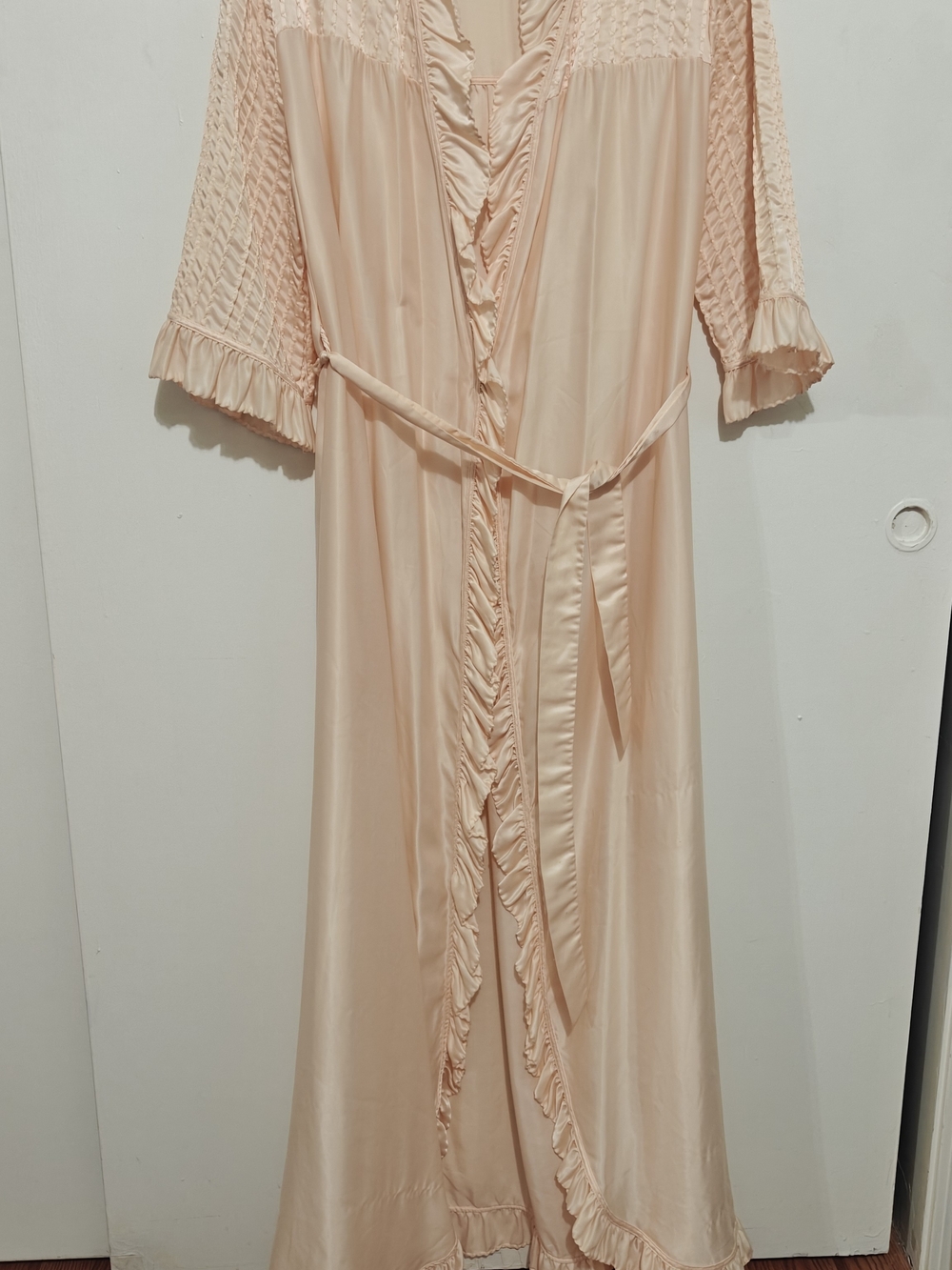 Givenchy Peach Ruffle Trim Long Wrap Robe
